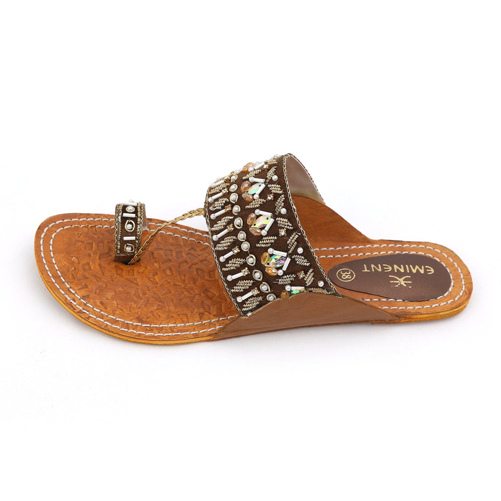 Eminent Women's Leather Kolhapuri Slipper - Brown, Women Slippers, Eminent, Chase Value