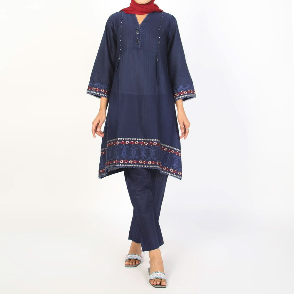 Women's Dorya 2Pcs Suit - Navy Blue, Women Shalwar Suits, Chase Value, Chase Value