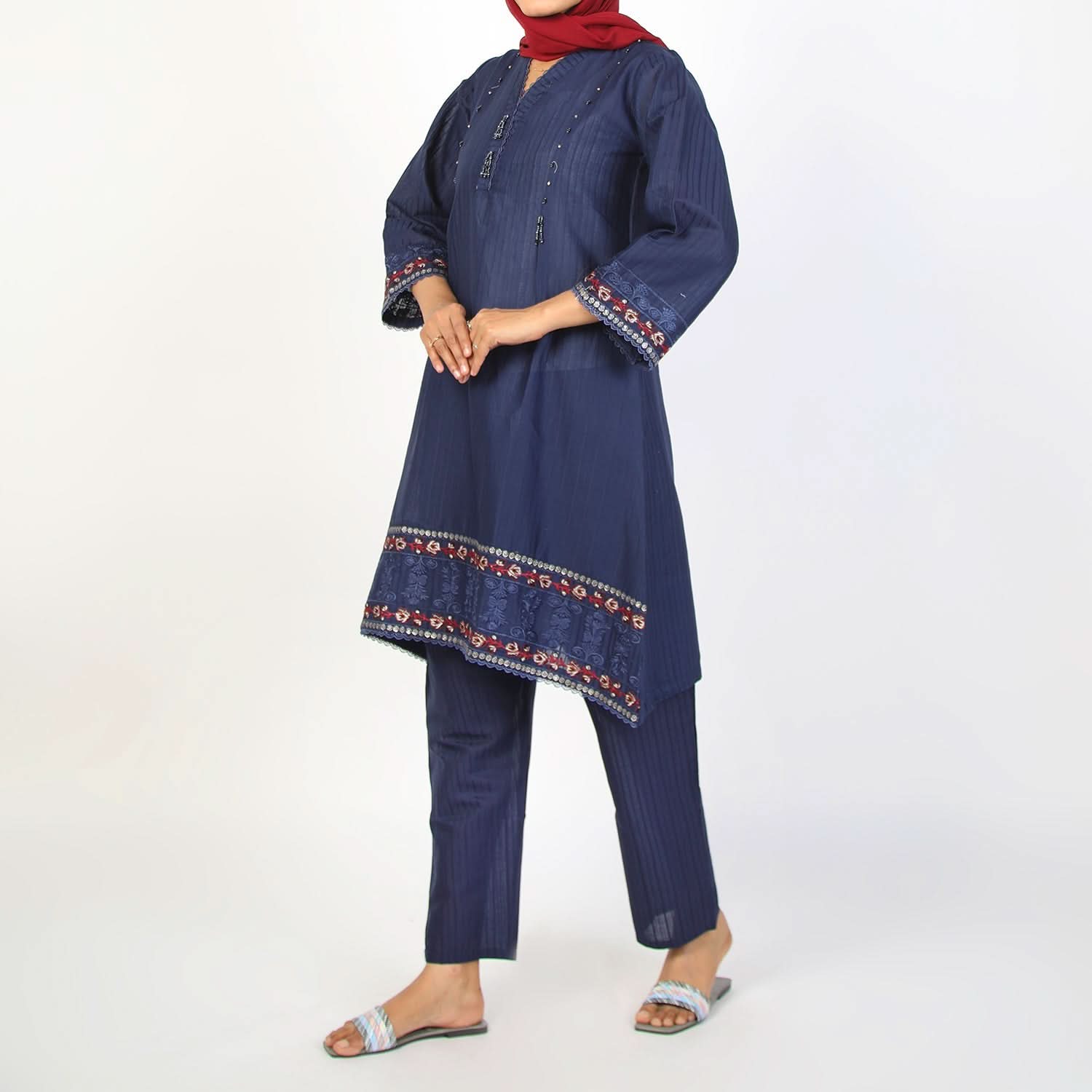 Women's Dorya 2Pcs Suit - Navy Blue, Women Shalwar Suits, Chase Value, Chase Value