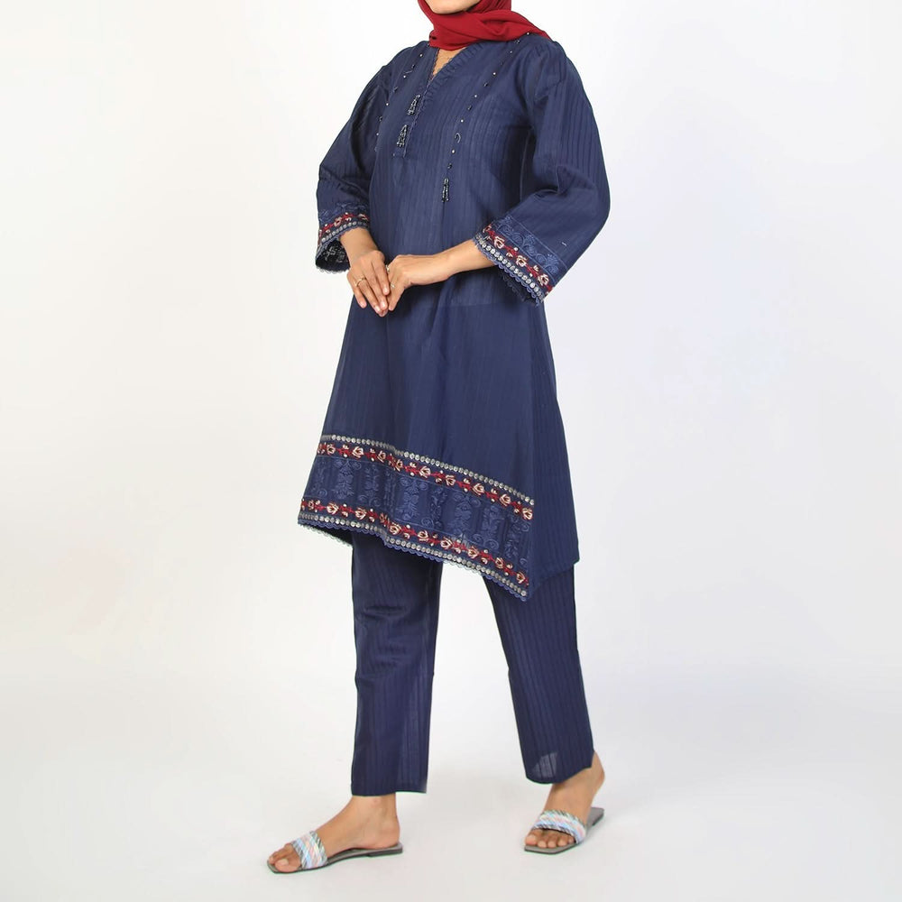 Women's Dorya 2Pcs Suit - Navy Blue, Women Shalwar Suits, Chase Value, Chase Value