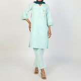 Women's Slub 2Pcs Suit - Cyan, Women Shalwar Suits, Chase Value, Chase Value