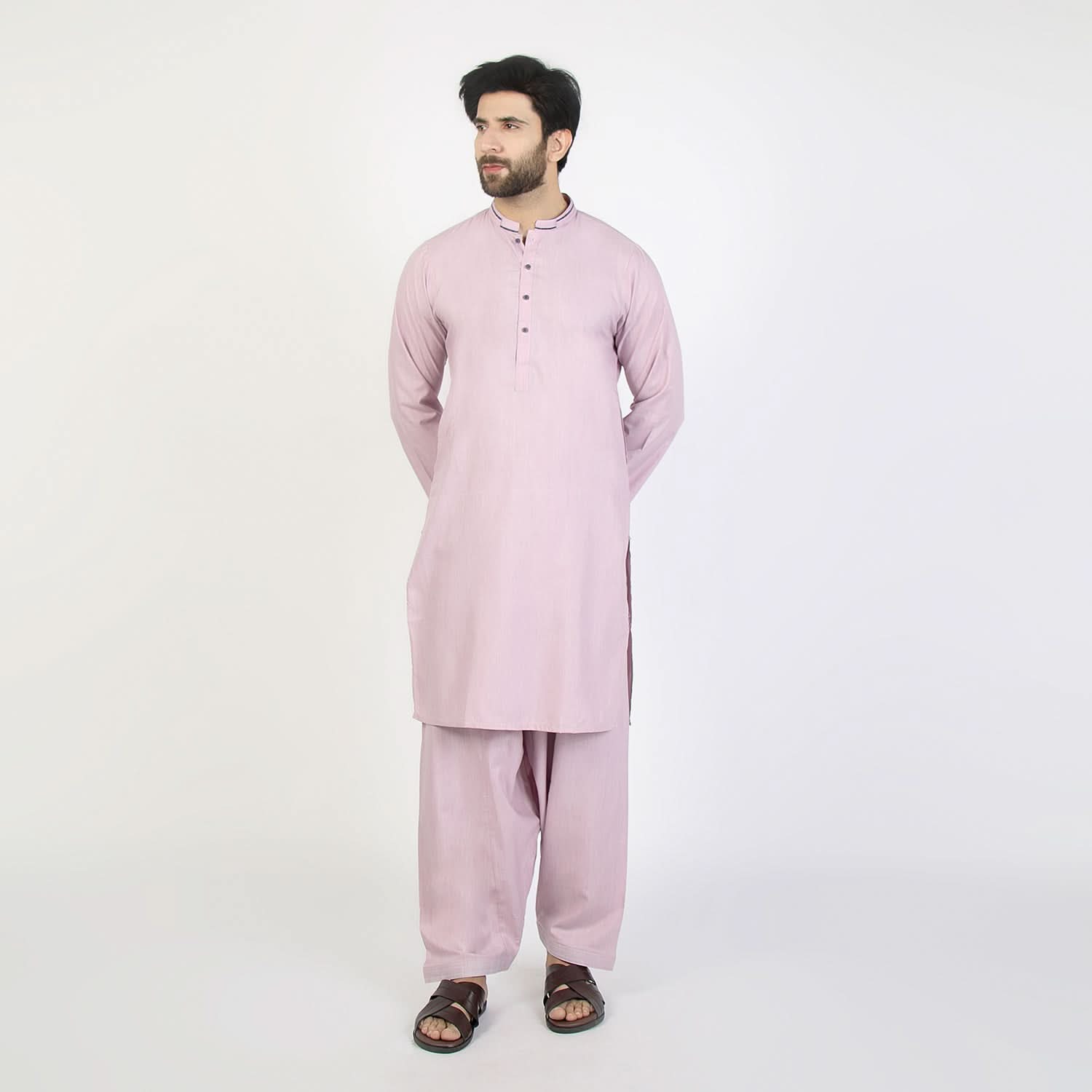 Men's Slim Fit Shalwar Suit - Tea Pink, Men's Shalwar Kameez, Chase Value, Chase Value