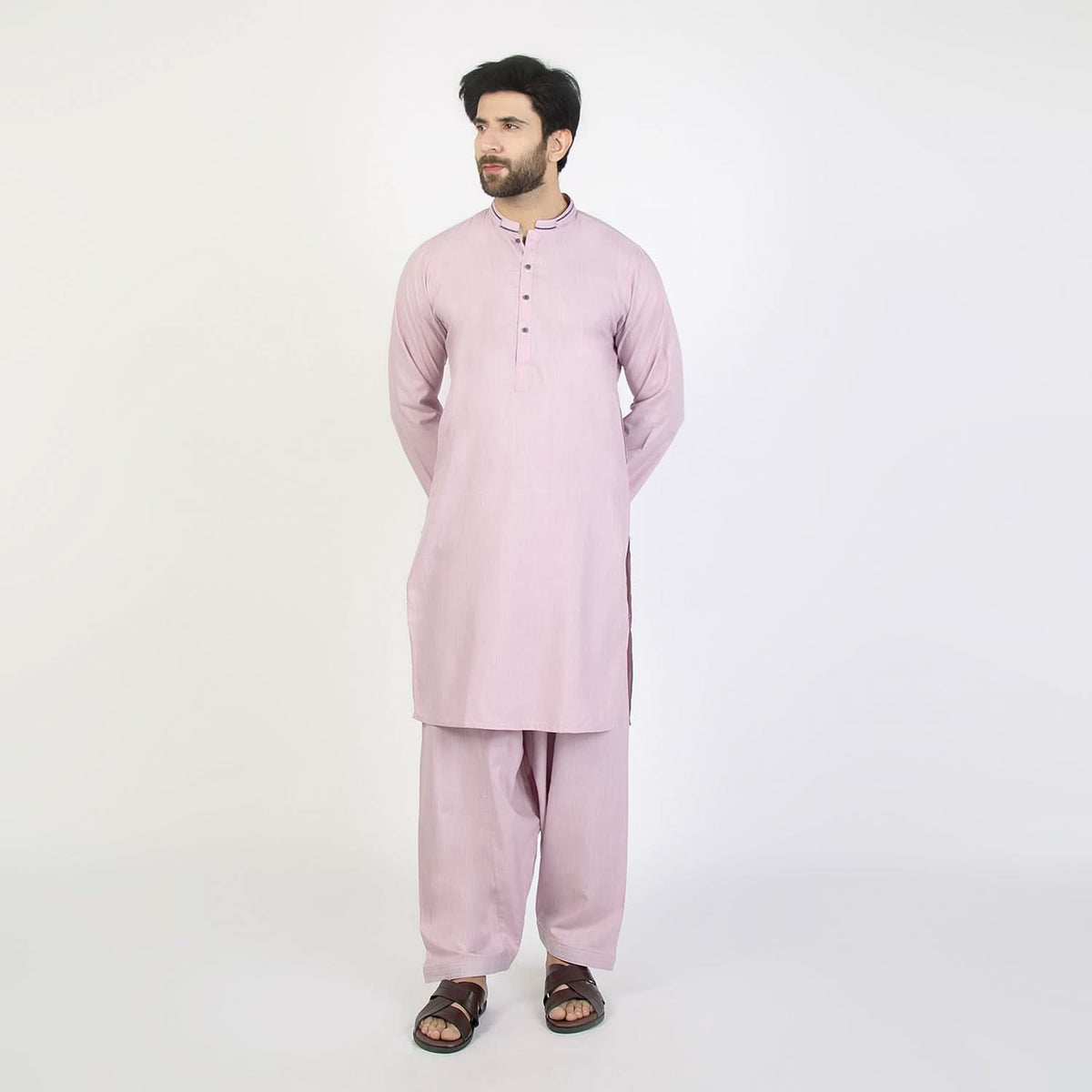 Men's Slim Fit Shalwar Suit - Tea Pink, Men's Shalwar Kameez, Chase Value, Chase Value
