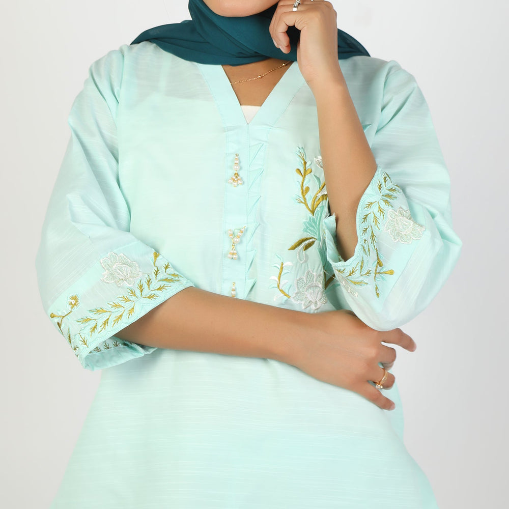 Women's Slub 2Pcs Suit - Cyan, Women Shalwar Suits, Chase Value, Chase Value