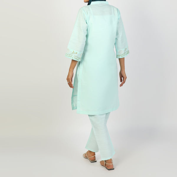 Women's Slub 2Pcs Suit - Cyan
