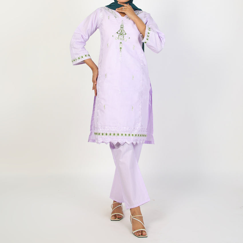 Women's Slub 2Pcs Suit - Light Purple