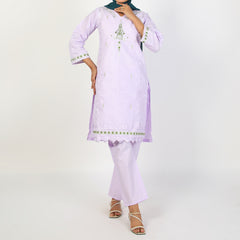 Women's Slub 2Pcs Suit - Light Purple