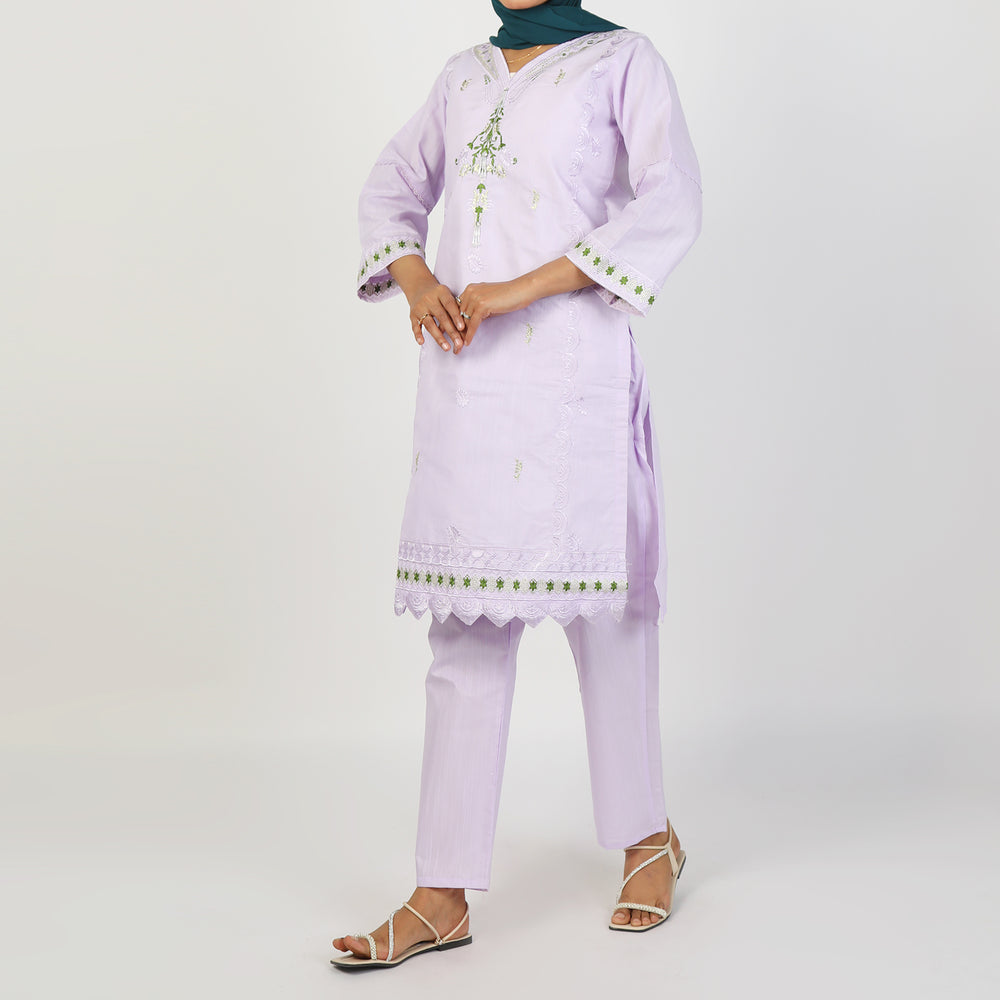 Women's Slub 2Pcs Suit - Light Purple, Women Shalwar Suits, Chase Value, Chase Value