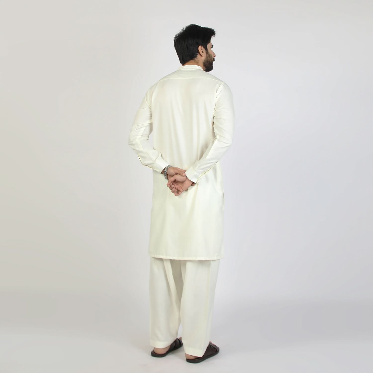 Eminent Men's Trim Fit Embrioded Shalwar Suit - Off White, Men's Shalwar Kameez, Eminent, Chase Value
