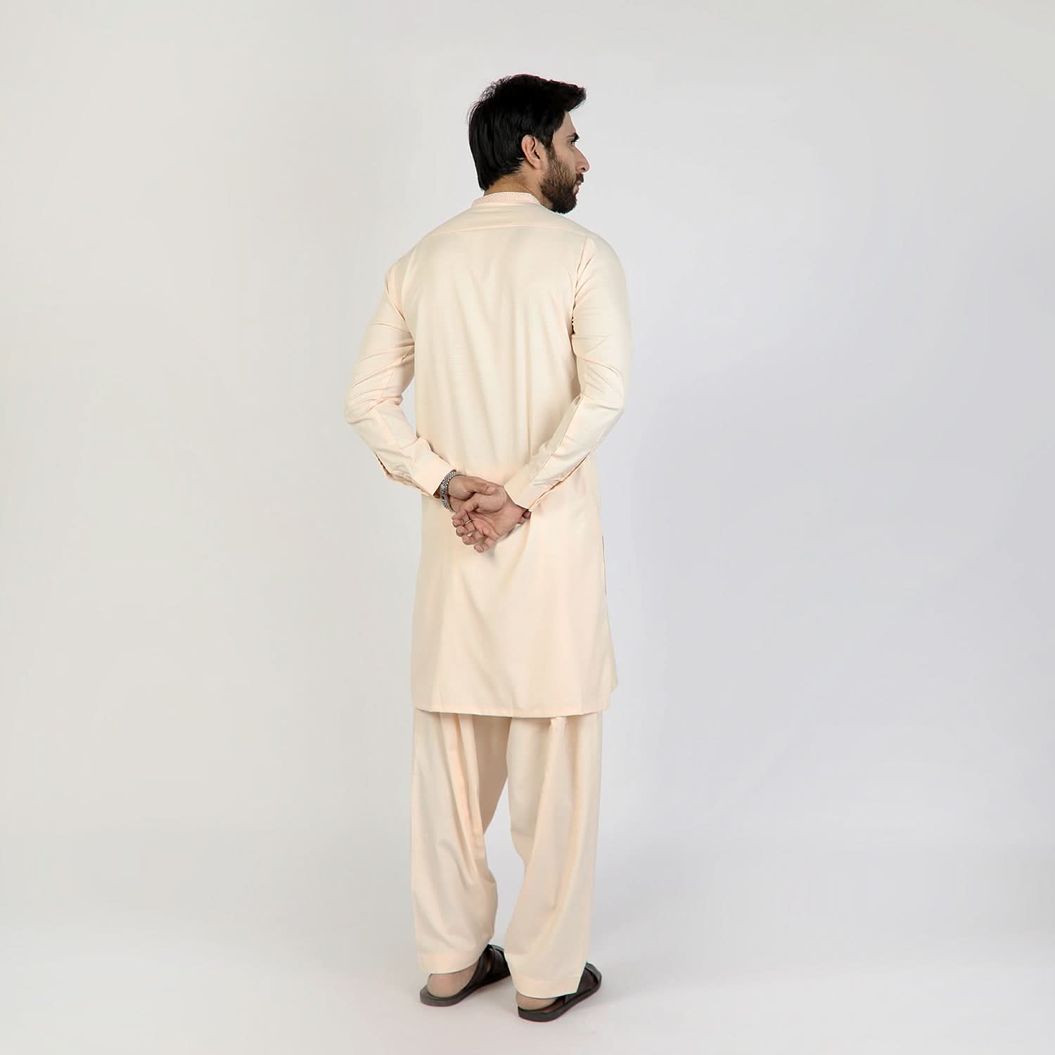 Eminent Men's Trim Fit Embrioded Shalwar Suit - Fawn, Men's Shalwar Kameez, Eminent, Chase Value