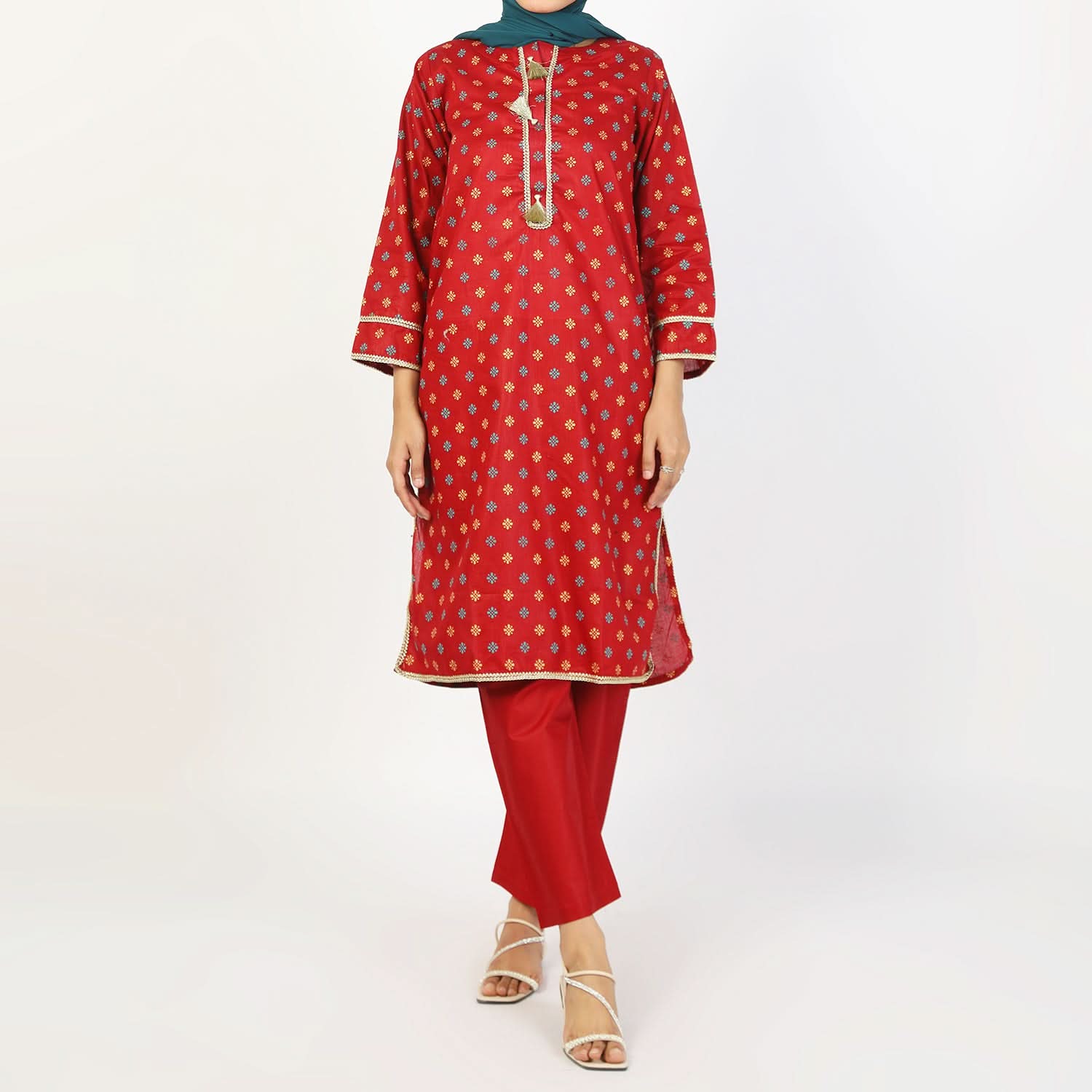 Women's Printed 3Pcs Suit - Maroon, Women Shalwar Suits, Chase Value, Chase Value