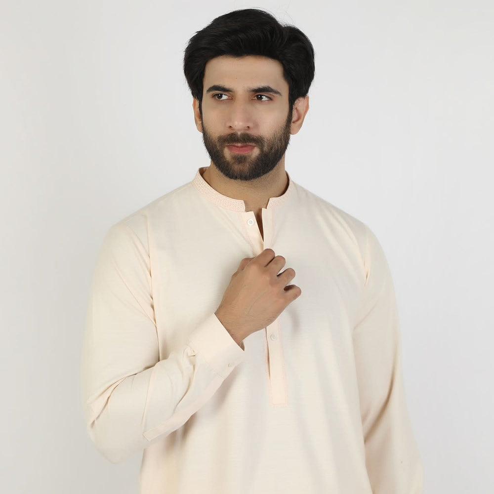 Eminent Men's Trim Fit Embrioded Shalwar Suit - Fawn, Men's Shalwar Kameez, Eminent, Chase Value