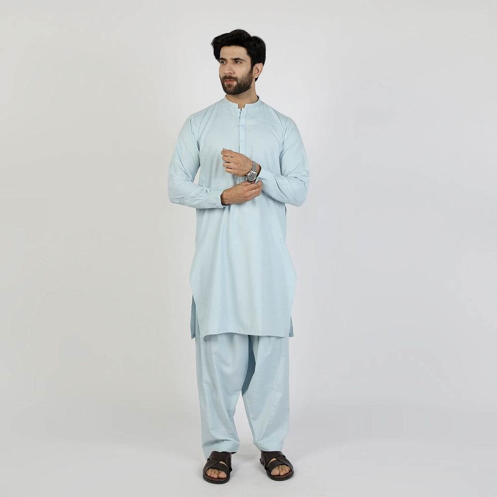 Eminent Men's Trim Fit Embrioded Shalwar Suit - Sky Blue, Men's Shalwar Kameez, Eminent, Chase Value