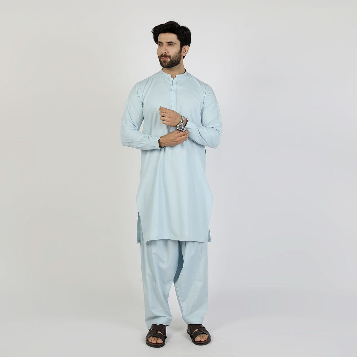 Eminent Men's Trim Fit Embrioded Shalwar Suit - Sky Blue, Men's Shalwar Kameez, Eminent, Chase Value