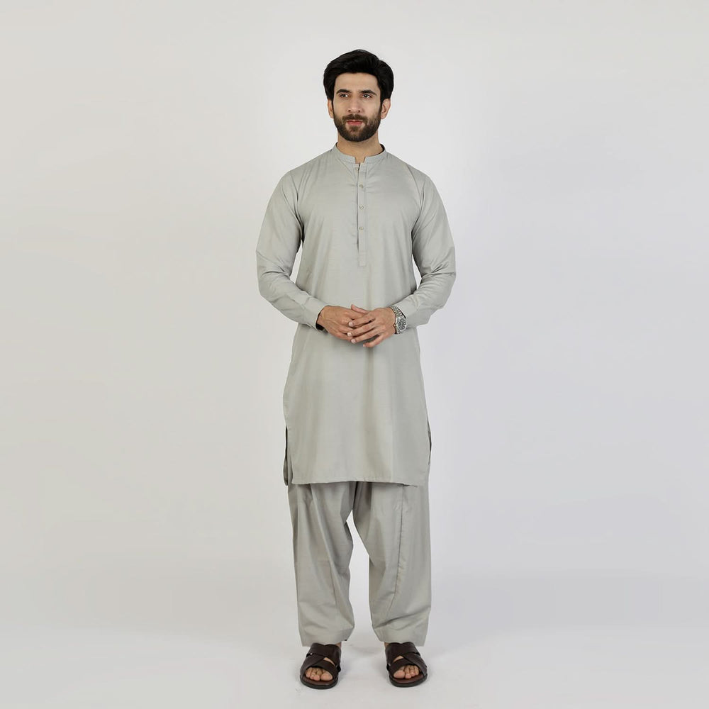 Eminent Men's Trim Fit Embrioded Shalwar Suit - Grey, Men's Shalwar Kameez, Eminent, Chase Value