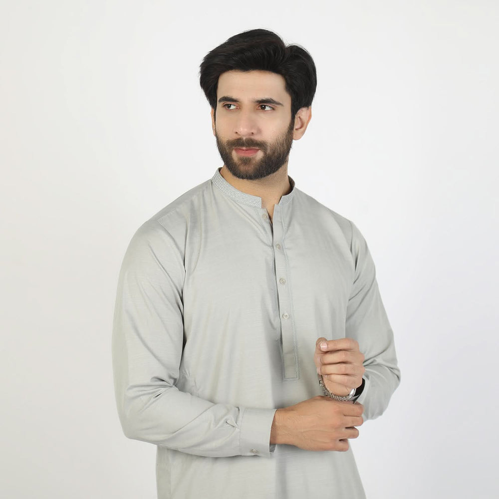 Eminent Men's Trim Fit Embrioded Shalwar Suit - Grey, Men's Shalwar Kameez, Eminent, Chase Value