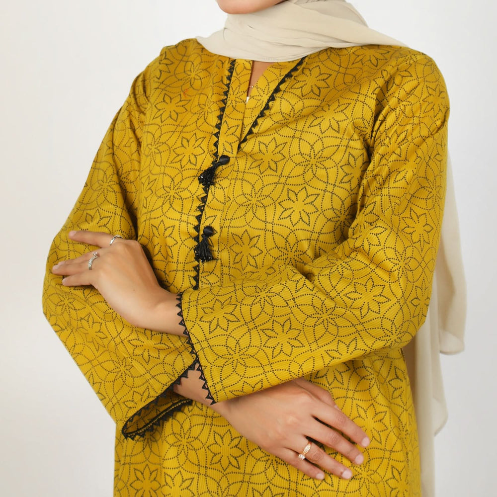 Women's Printed 3Pcs Suit - Mustard, Women Shalwar Suits, Chase Value, Chase Value