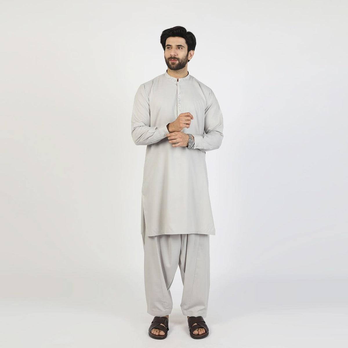 Eminent Men's Embroidered Shalwar Suit - Grey, Men's Shalwar Kameez, Eminent, Chase Value