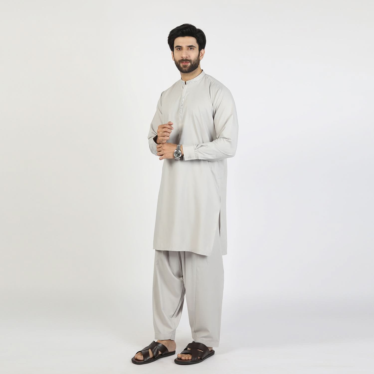 Eminent Men's Embroidered Shalwar Suit - Grey, Men's Shalwar Kameez, Eminent, Chase Value