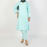 Women's Printed 3Pcs Suit - Cyan, Women Shalwar Suits, Chase Value, Chase Value