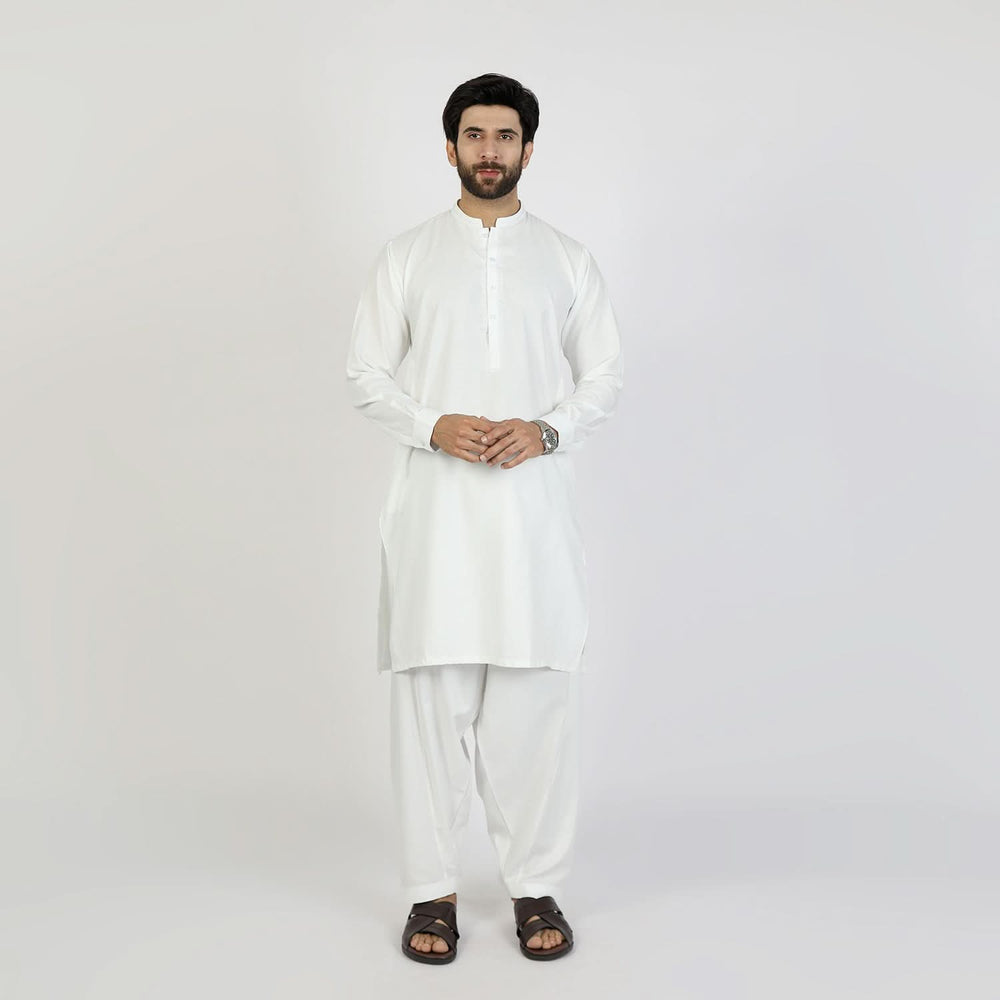 Eminent Men's Trim Fit Embrioded Shalwar Suit - White, Men's Shalwar Kameez, Eminent, Chase Value
