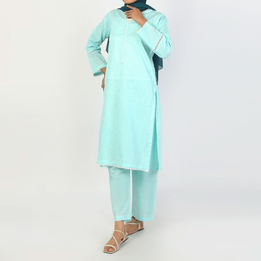 Women's Printed 3Pcs Suit - Cyan, Women Shalwar Suits, Chase Value, Chase Value