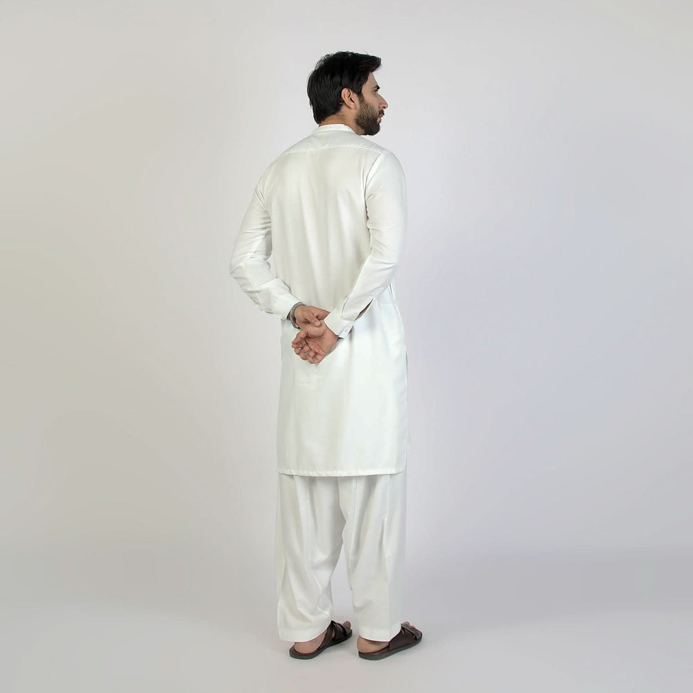 Eminent Men's Trim Fit Embrioded Shalwar Suit - White, Men's Shalwar Kameez, Eminent, Chase Value