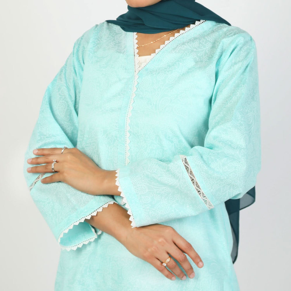 Women's Printed 3Pcs Suit - Cyan, Women Shalwar Suits, Chase Value, Chase Value