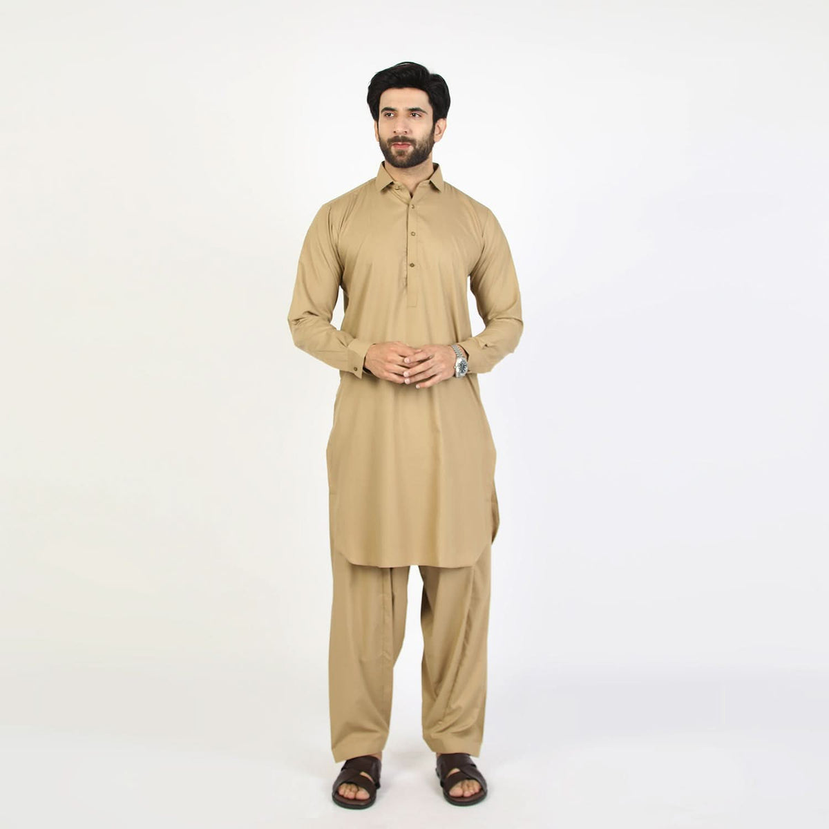 Eminent Men's Kameez Shalwar Plain Suit - Khaki, Men's Shalwar Kameez, Eminent, Chase Value