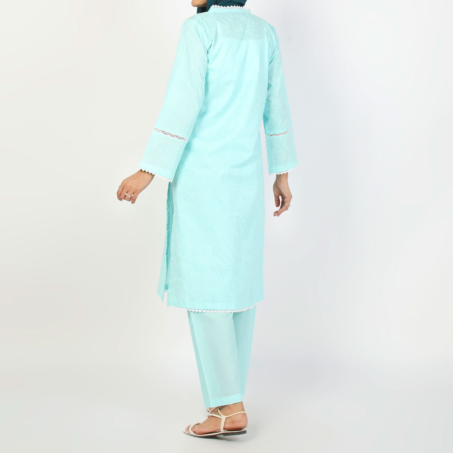 Women's Printed 3Pcs Suit - Cyan, Women Shalwar Suits, Chase Value, Chase Value