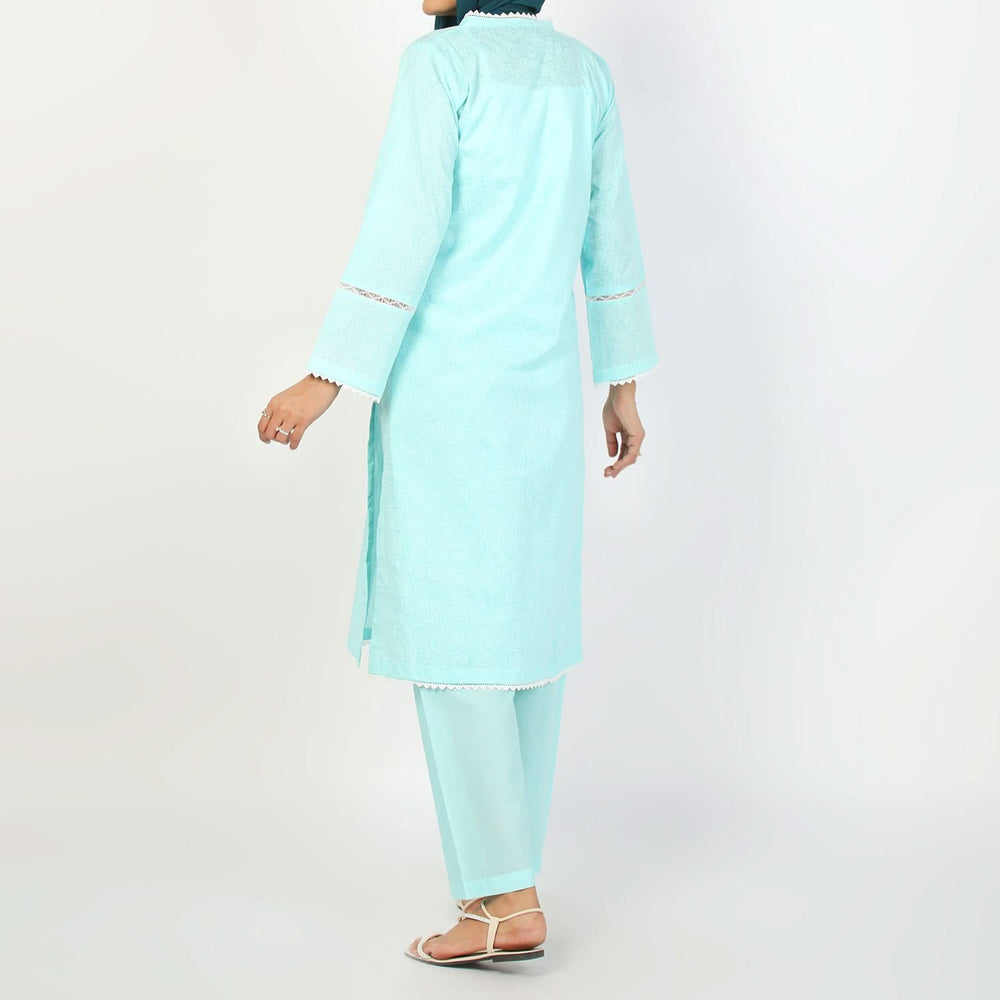 Women's Printed 3Pcs Suit - Cyan, Women Shalwar Suits, Chase Value, Chase Value