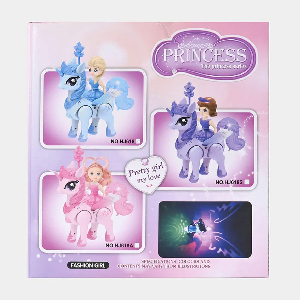 Musical Toys for Kids Princess with Walking Unicorn Light and Sound - Pink, Dolls & House, Chase Value, Chase Value