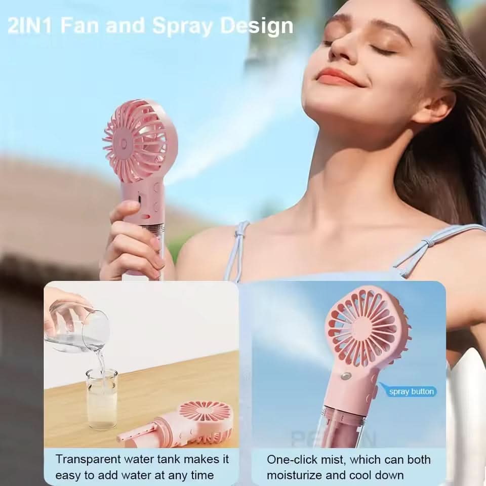 EHF-12 Mini Handheld Spray Fan with Nanotech Mist 4-Speed USB Rechargeable Cooling Fan, Rechargeable Fan, Chase Value, Chase Value