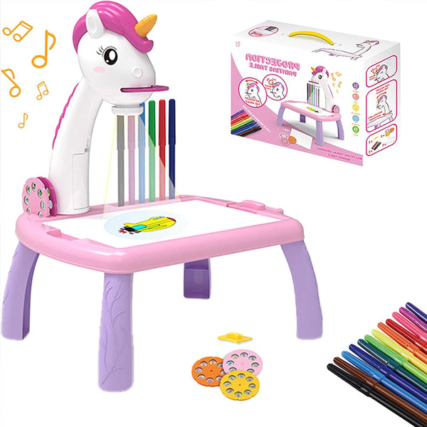 Unicorn Projector Drawing Table Set Art Kit for Kids  – Pink