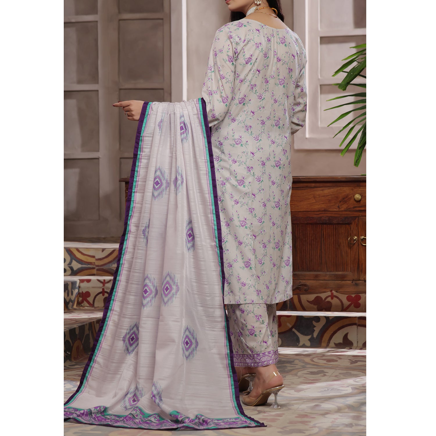 VS AIZA & MOMINA Printed Chikankari Embroidered Unstitched 3Pcs Suit - 166, Women, 3Pcs Shalwar Suit, VS Textile, Chase Value