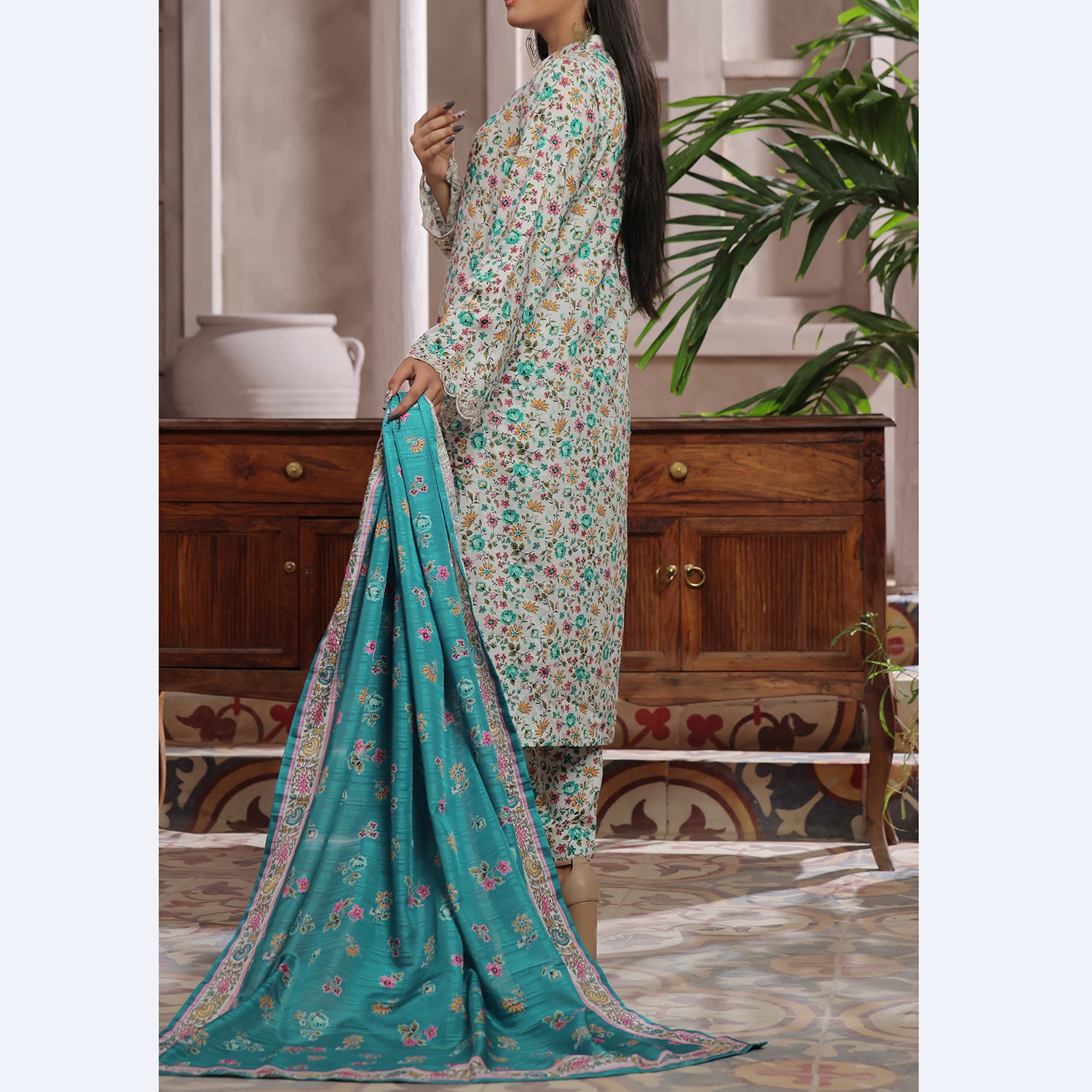 VS AIZA & MOMINA Printed Chikankari Embroidered Unstitched 3Pcs Suit - 239, Women, 3Pcs Shalwar Suit, VS Textile, Chase Value