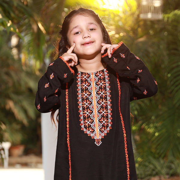 Eminent Girls Embroidered Shalwar Suit - Black