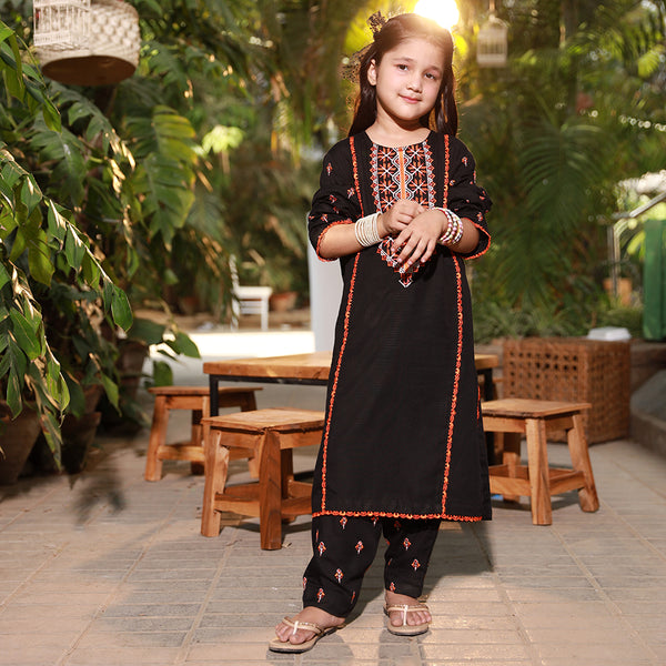 Eminent Girls Embroidered Shalwar Suit - Black