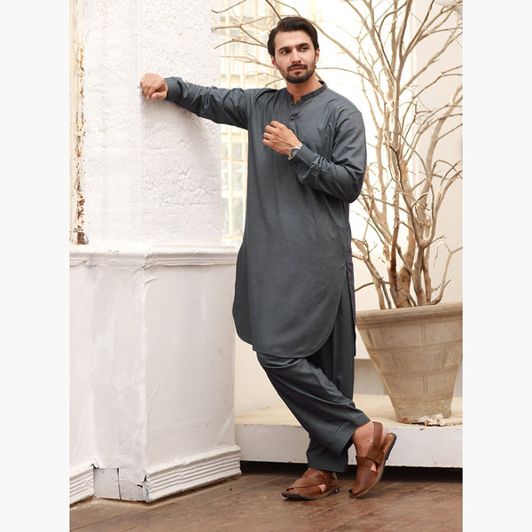 Eminent Men's Stitched Kurta Shalwar Suit - Grey