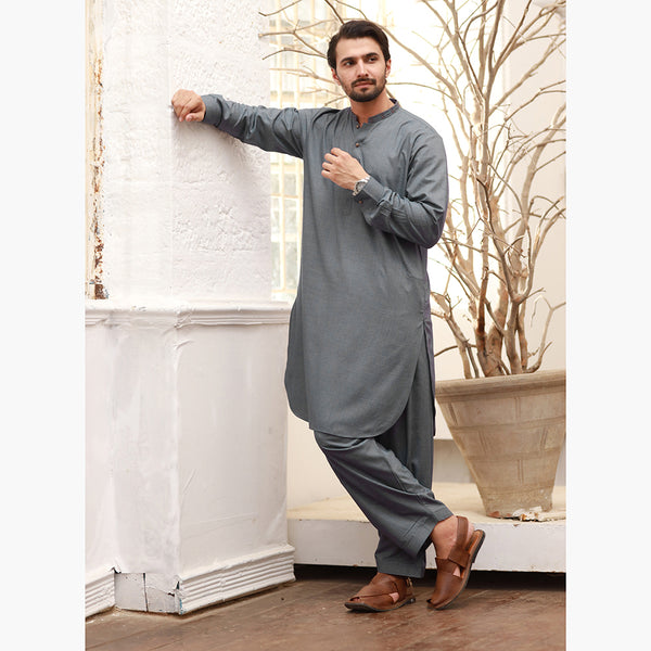 Eminent Men's Stitched Kurta Shalwar Suit - Charcoal