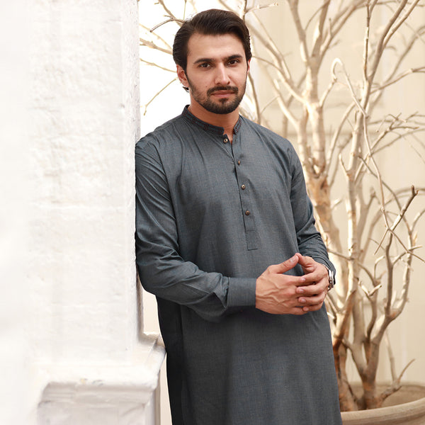 Eminent Men's Stitched Kurta Shalwar Suit - Grey