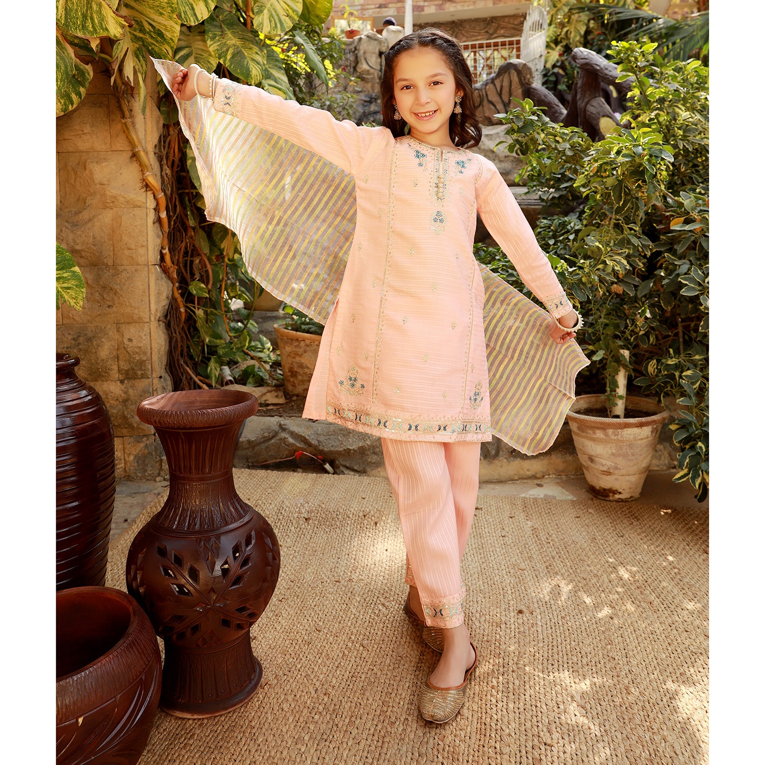 Eminent Girls Embroidered 3Pcs Shalwar Suit - Peach, Girls Shalwar Kameez, Eminent, Chase Value