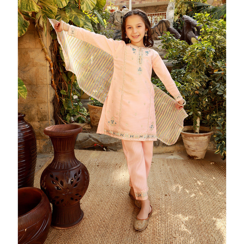 Eminent Girls Embroidered 3Pcs Shalwar Suit - Peach, Girls Shalwar Kameez, Eminent, Chase Value