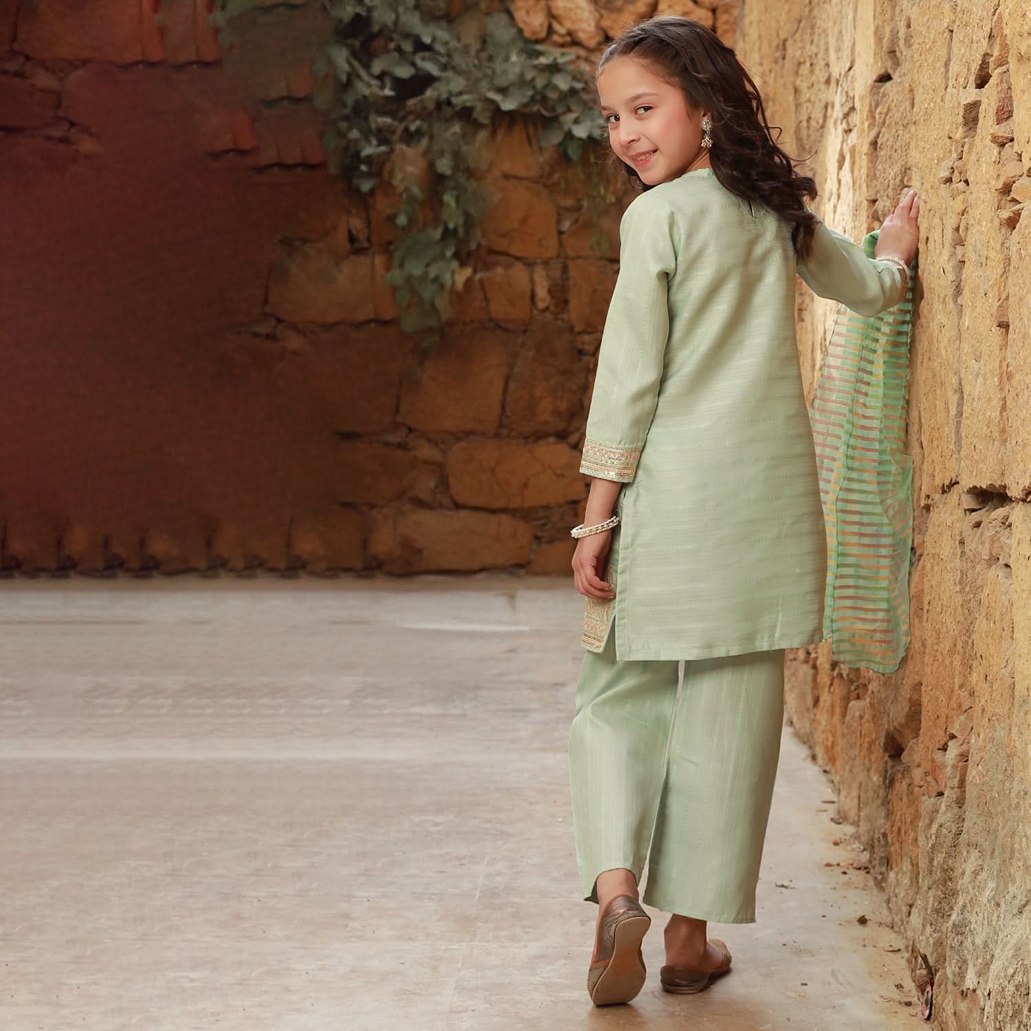 Eminent Girls Embroidered 3Pcs Shalwar Suit - Sea Green, Girls Suits, Eminent, Chase Value