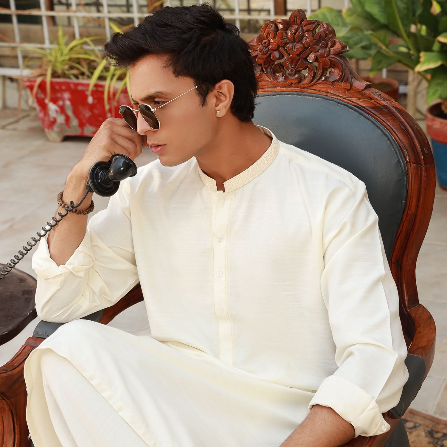Eminent Men's Trim Fit Embrioded Shalwar Suit - Cream, Men's Shalwar Kameez, Eminent, Chase Value