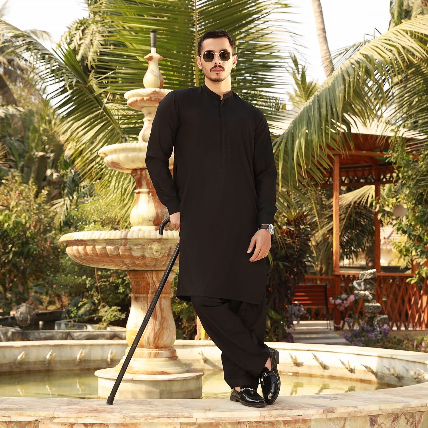 Eminent Men's Trim Fit Embroided Shalwar  Suit - Black, Men's Shalwar Kameez, Eminent, Chase Value