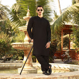 Eminent Men's Trim Fit Embroided Shalwar  Suit - Black, Men's Shalwar Kameez, Eminent, Chase Value