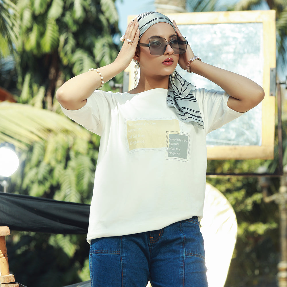 Eminent Women's Half Sleeves T-Shirt - Off White, Women T-Shirts & Tops, Eminent, Chase Value