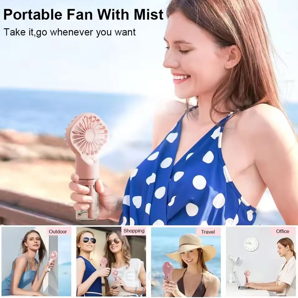EHF-12 Mini Handheld Spray Fan with Nanotech Mist 4-Speed USB Rechargeable Cooling Fan, Rechargeable Fan, Chase Value, Chase Value