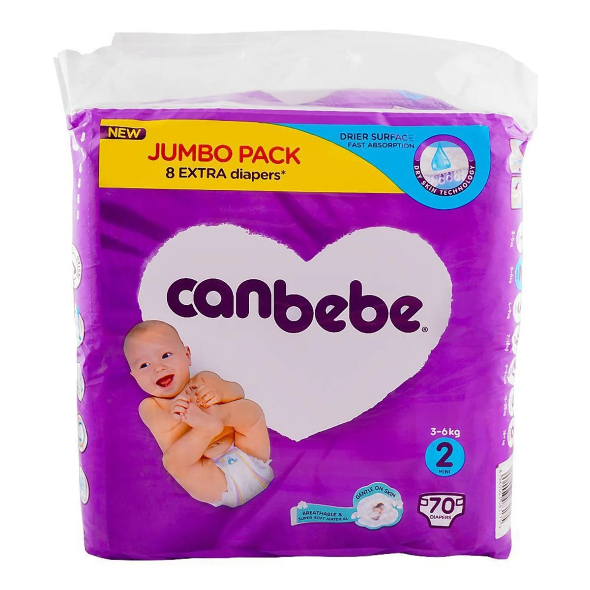Canbebe Jumbo Mini No. 2, 3-6 KG 70-Pack, Diapers & Wipes, Canbebe, Chase Value